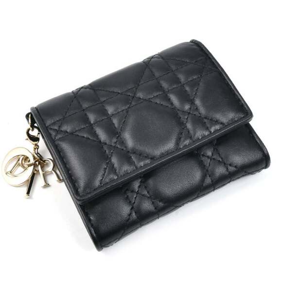 Christian Dior Dior Cannage Lotus Wallet Tri-fold Black S0181ONMJ_M900 Wom...